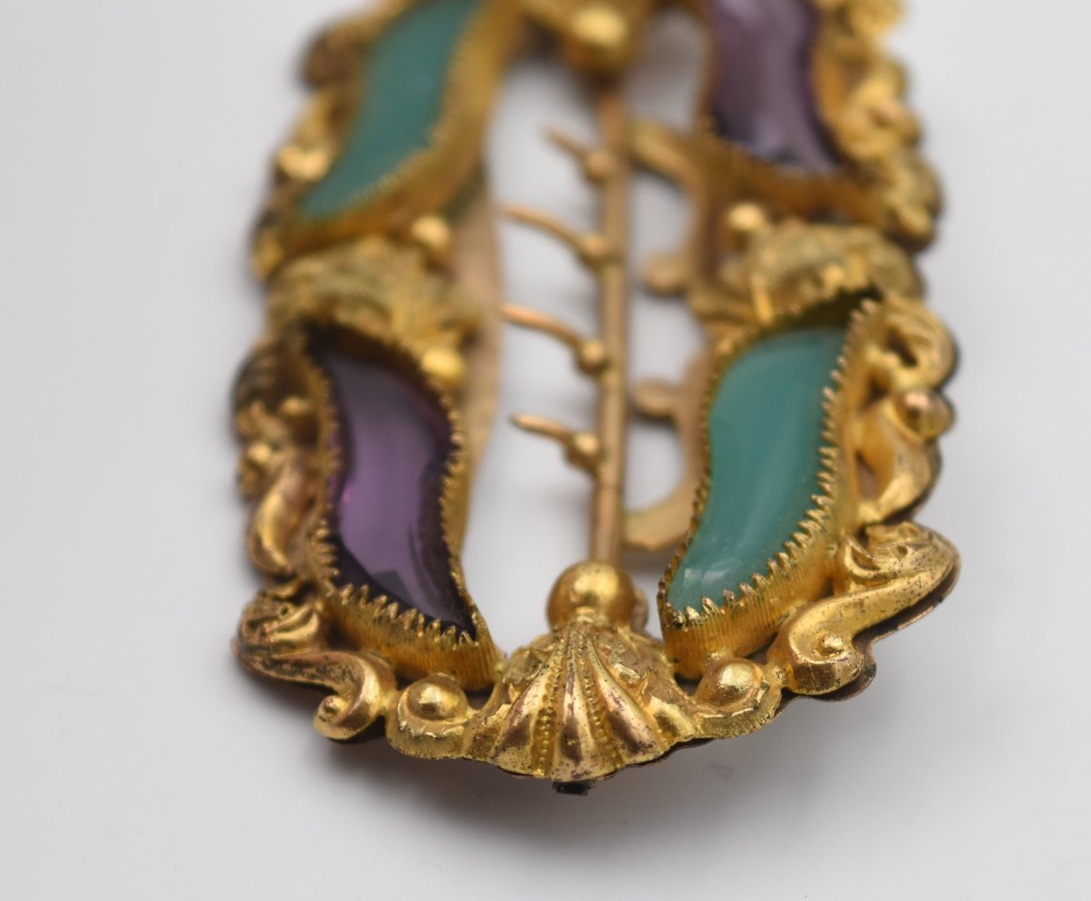 Ancienne boucle de ceinture du XIX ème siècle pomponne et pierres fines-photo-8