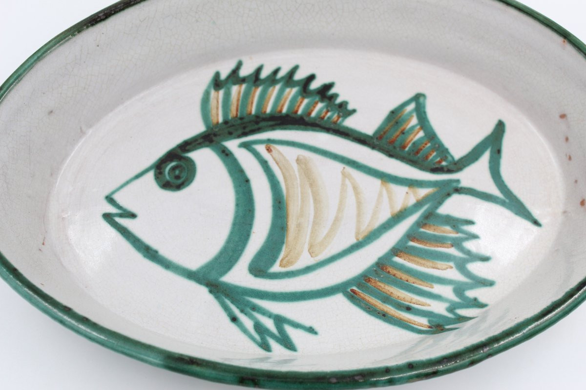 Plat à poisson robert picault en ceramique vallauris 1950-photo-2