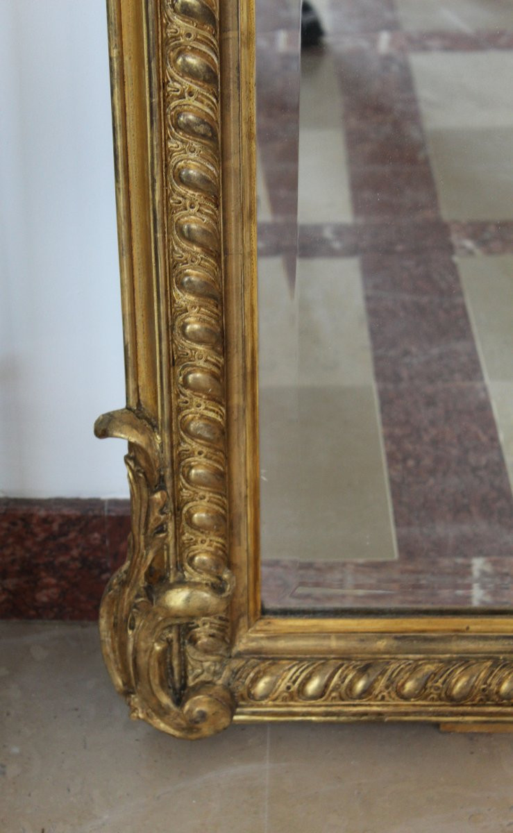 Large 19th-century Wooden And Gilt-studded Mirror With A Cornucopia Design, 210 X 1117 Cm-photo-5