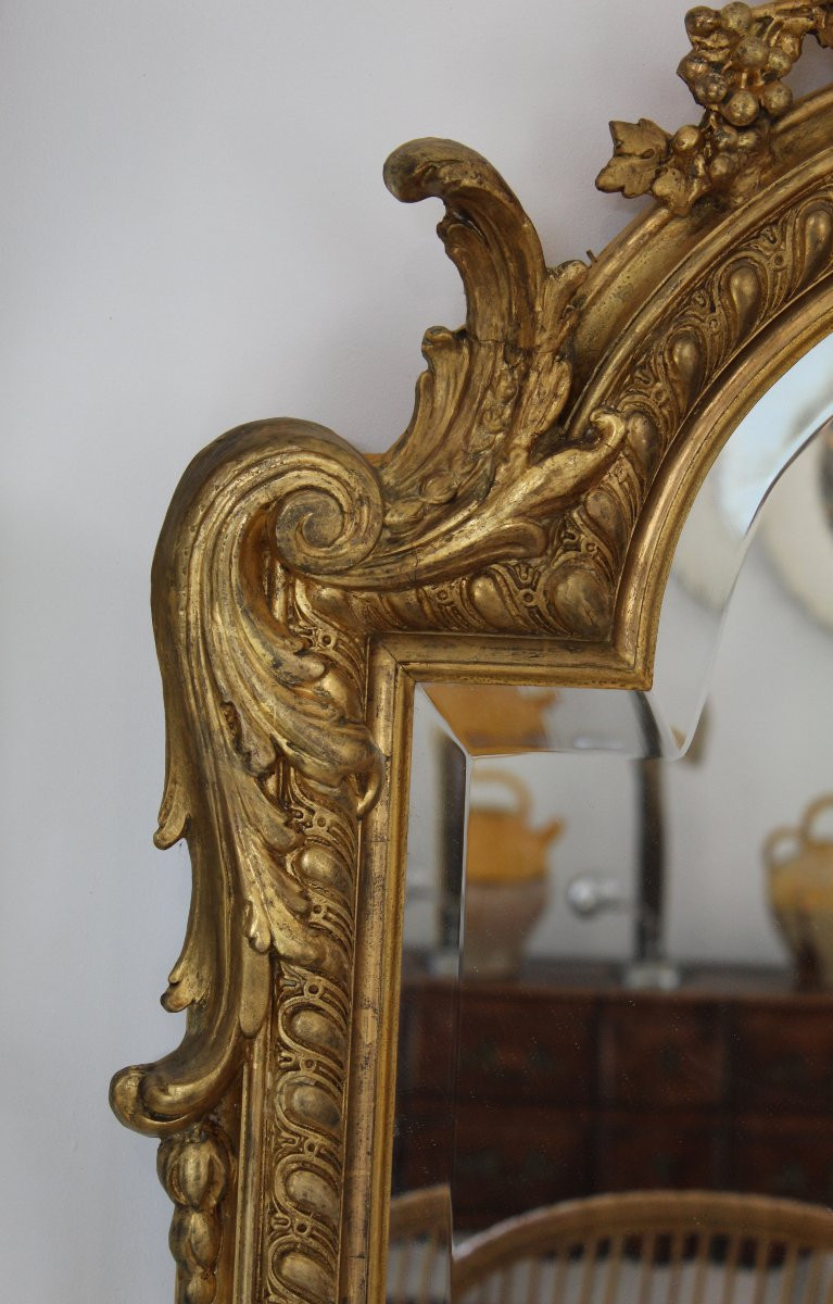 Large 19th-century Wooden And Gilt-studded Mirror With A Cornucopia Design, 210 X 1117 Cm-photo-6