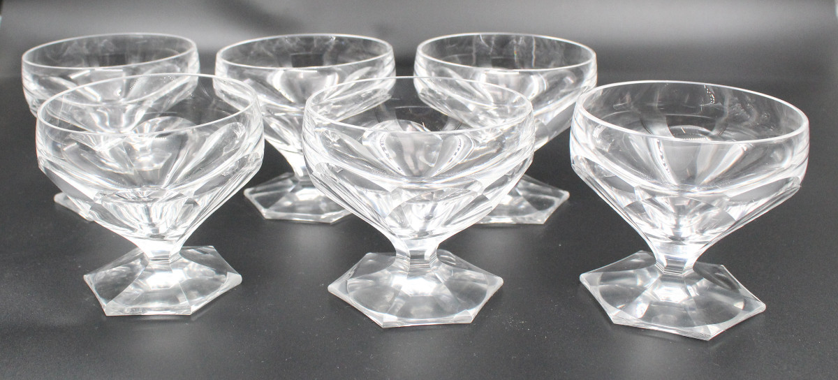 6 Saint Louis Crystal Water Glasses, Poincaré Pattern-photo-4
