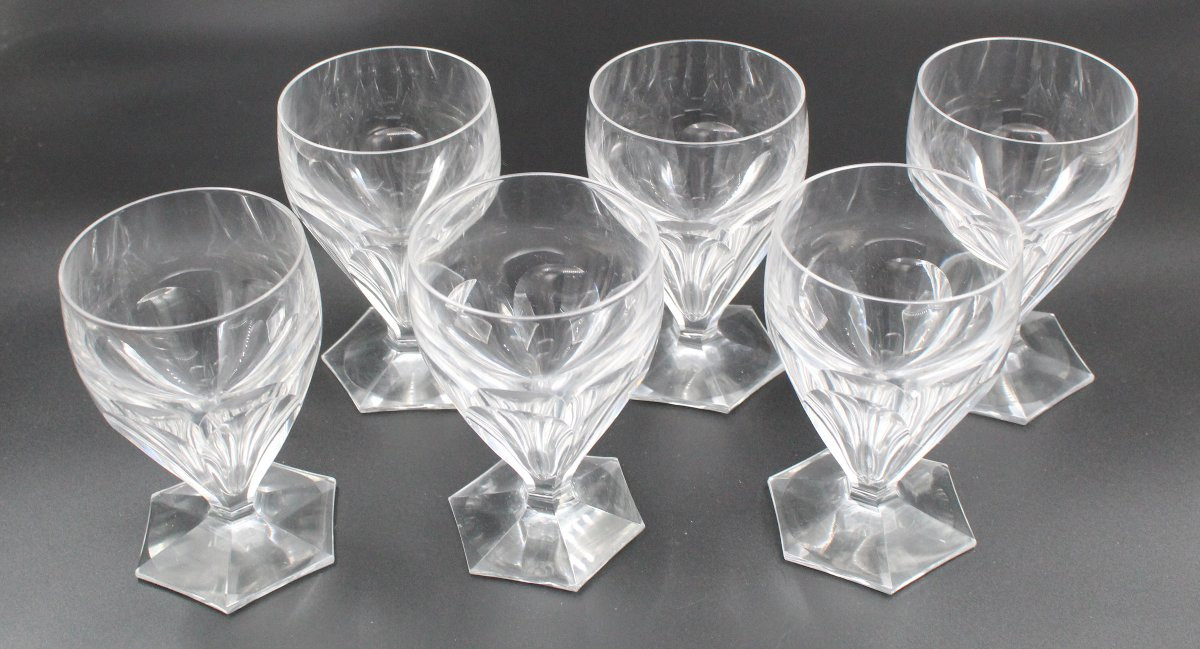 6 Saint Louis Crystal Water Glasses, Poincaré Pattern-photo-1