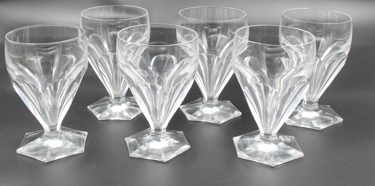 6 Saint Louis Crystal Water Glasses, Poincaré Pattern