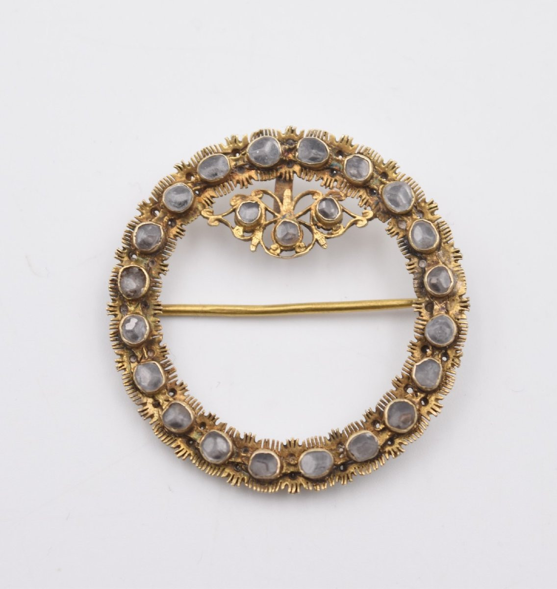 Antique Brooch In Silver Vermeil And Rose-cut Grey Stones-photo-2