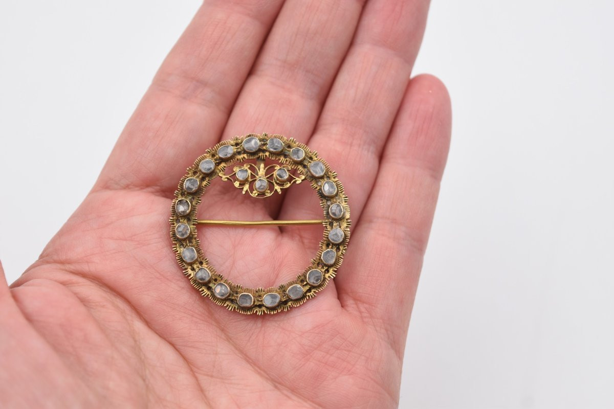 Antique Brooch In Silver Vermeil And Rose-cut Grey Stones-photo-4