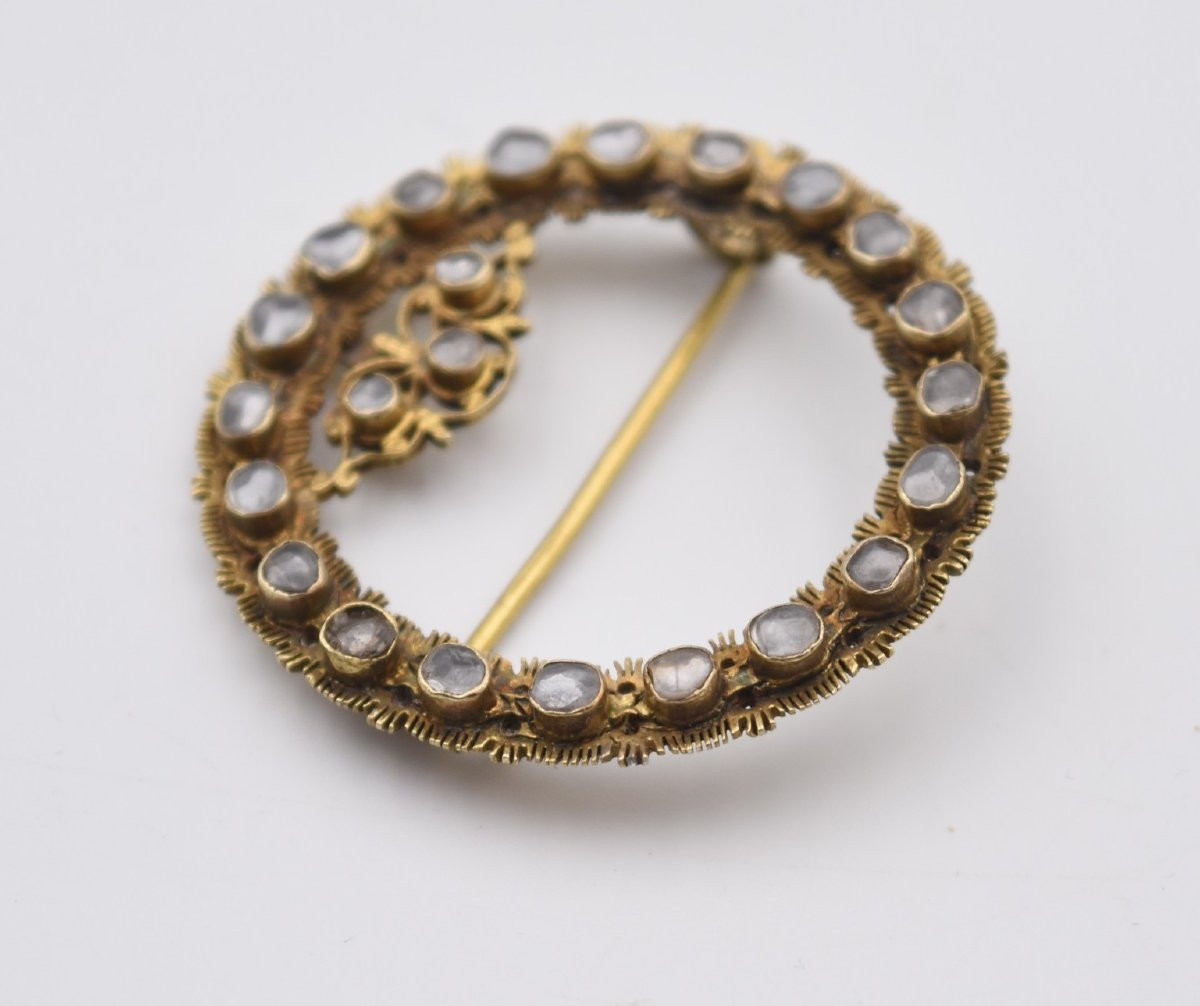 Antique Brooch In Silver Vermeil And Rose-cut Grey Stones-photo-1