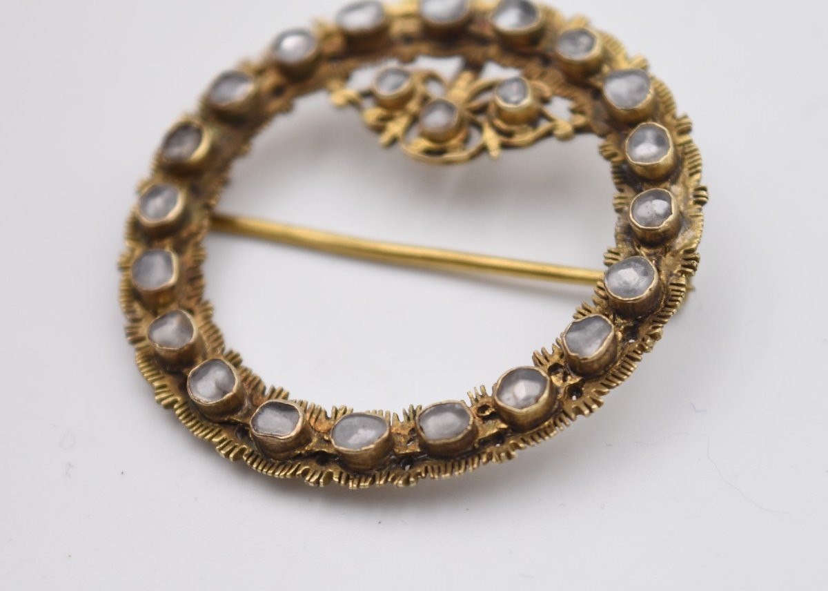 Antique Brooch In Silver Vermeil And Rose-cut Grey Stones-photo-2