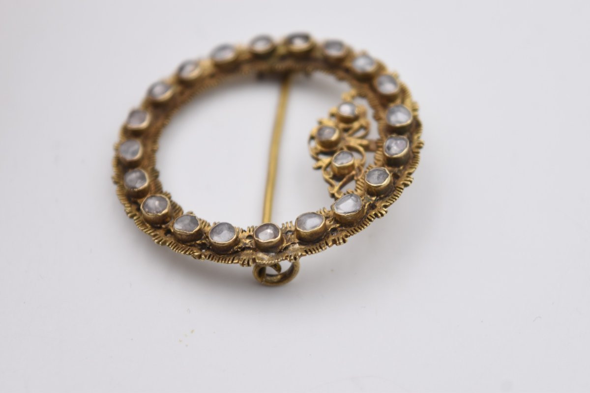 Antique Brooch In Silver Vermeil And Rose-cut Grey Stones-photo-3