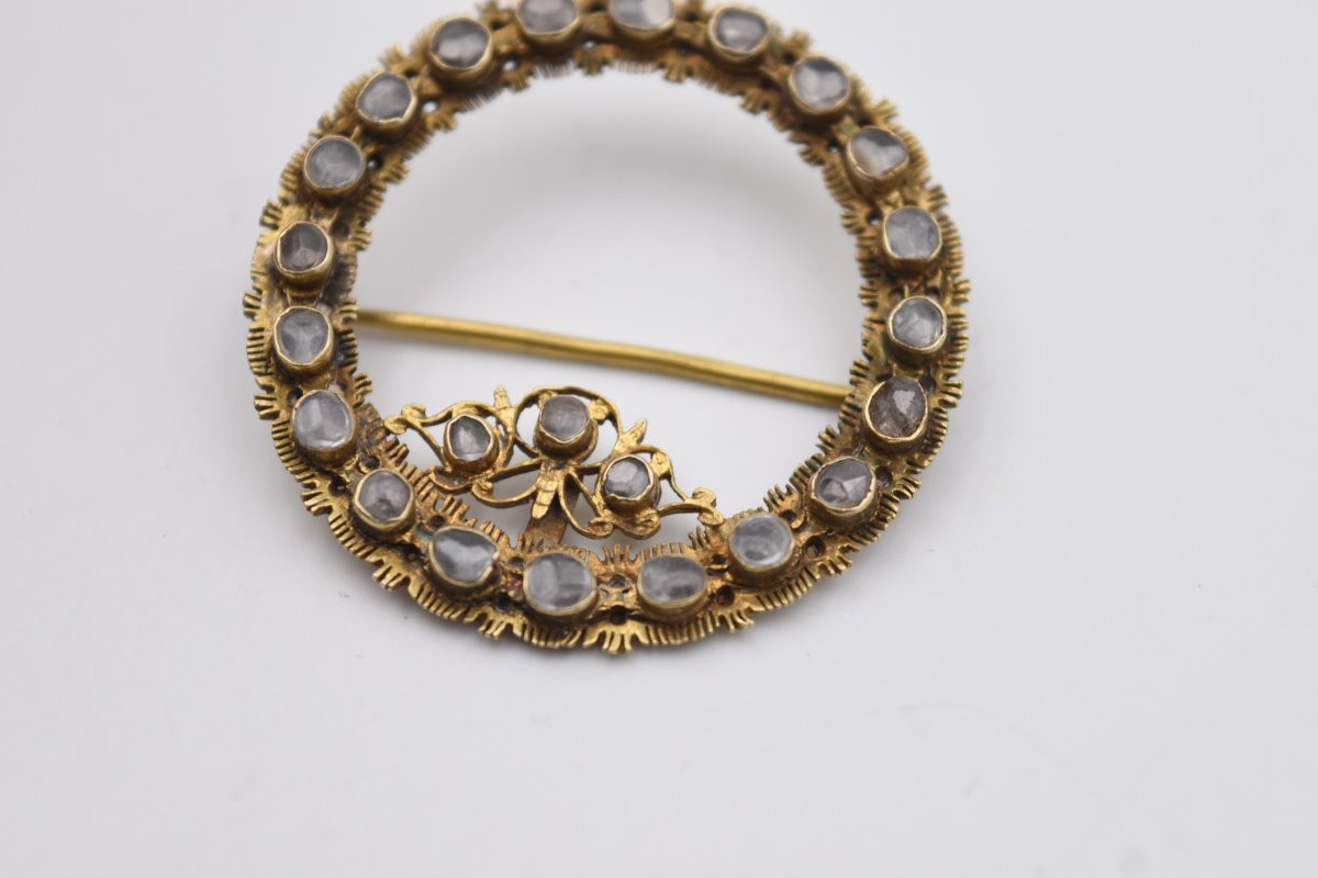 Antique Brooch In Silver Vermeil And Rose-cut Grey Stones-photo-4