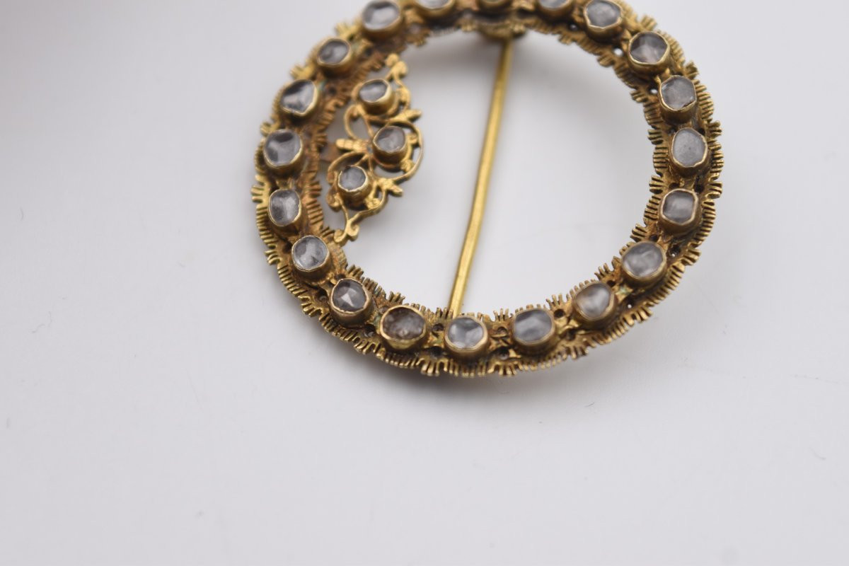 Antique Brooch In Silver Vermeil And Rose-cut Grey Stones-photo-5