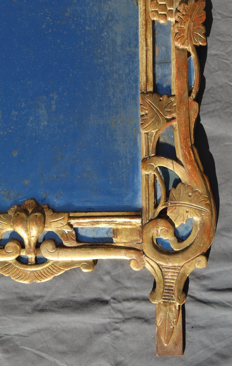 Grand miroir à parecloses dit de Beaucaire d' époque Louis XV en bois doré-photo-3