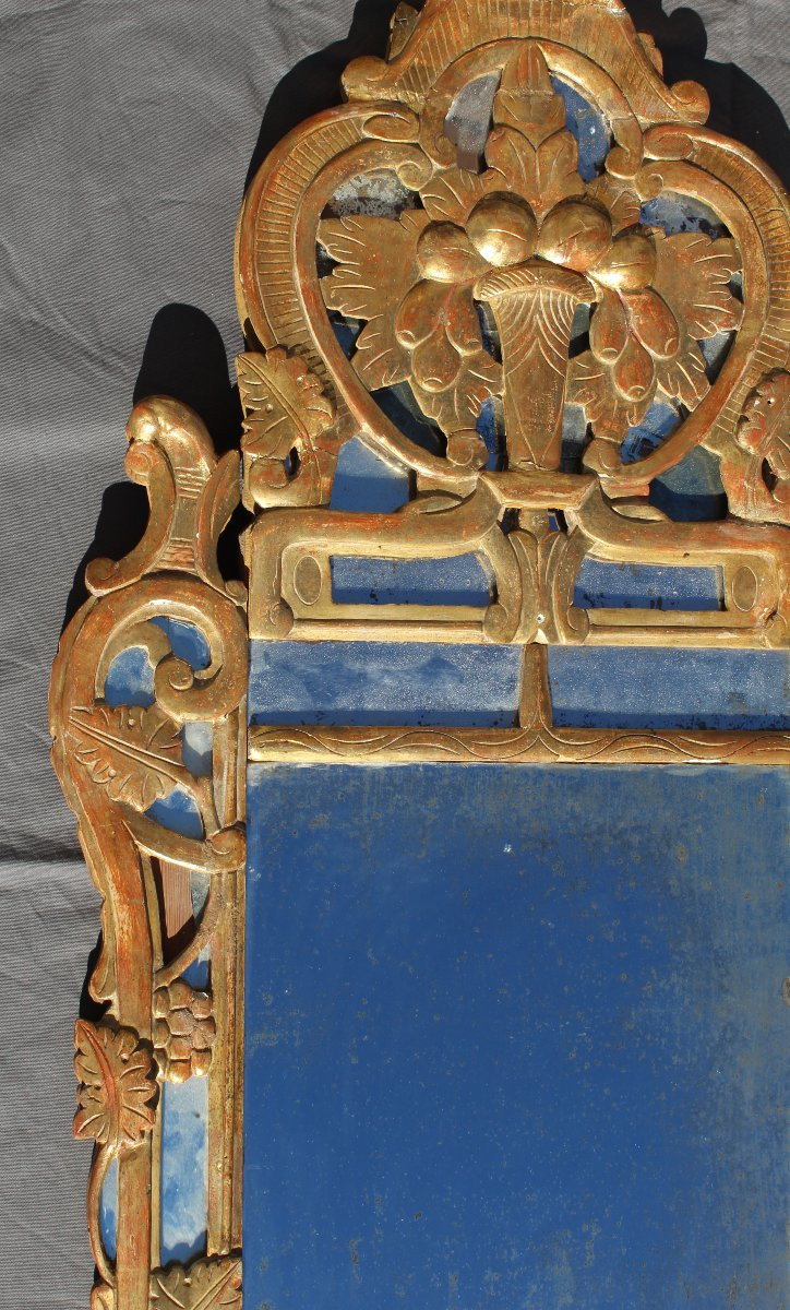 Grand miroir à parecloses dit de Beaucaire d' époque Louis XV en bois doré-photo-2