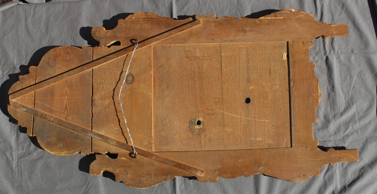 Grand miroir à parecloses dit de Beaucaire d' époque Louis XV en bois doré-photo-4
