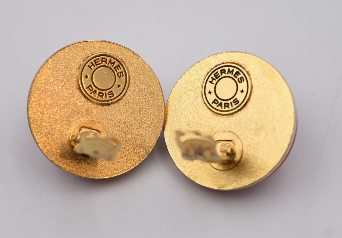 Paire de boucles d'oreilles à clips vintage Hermès Médor-photo-3