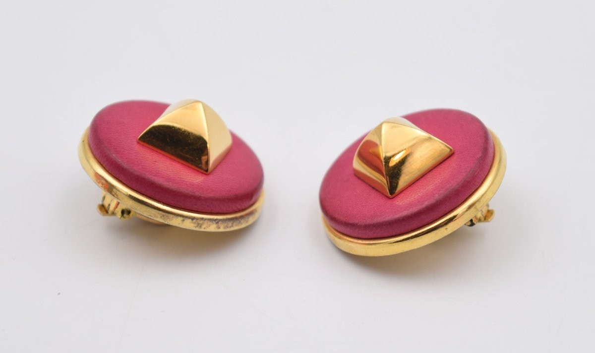 Paire de boucles d'oreilles à clips vintage Hermès Médor-photo-4
