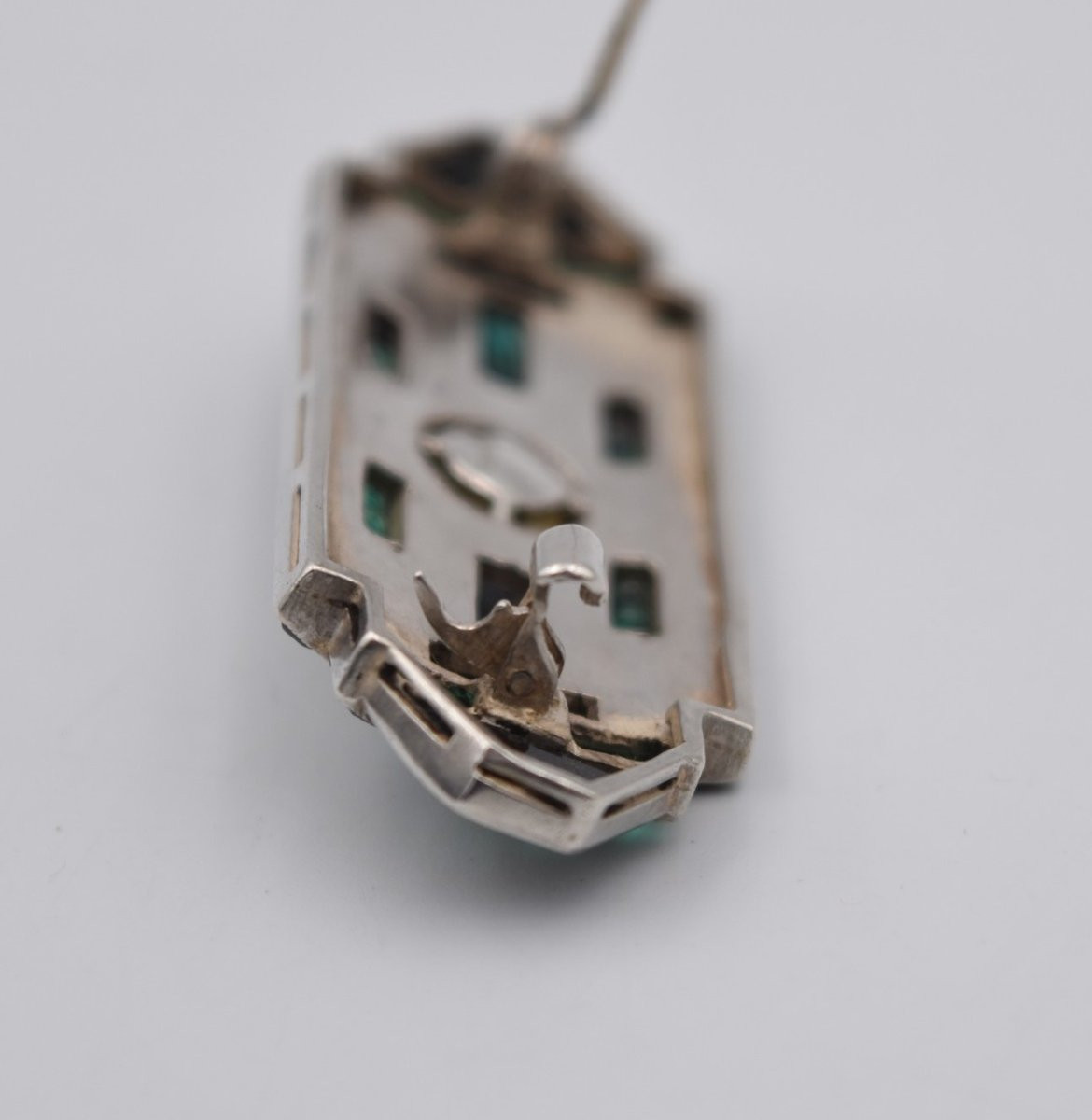 Art Deco Brooch In Silver, Marcasite, Opal And Onyx-photo-8