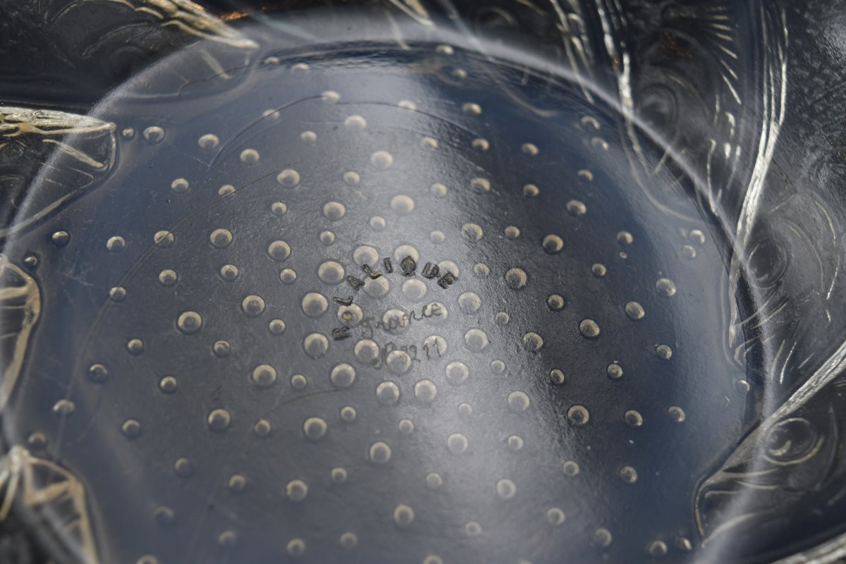 René Lalique Art Deco Opalescent Glass Bowl, Fish Pattern-photo-3