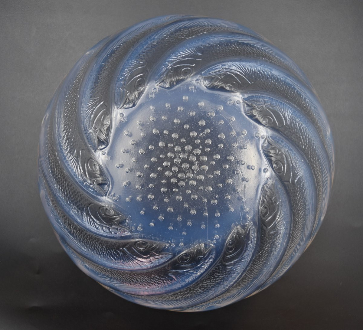 René Lalique Art Deco Opalescent Glass Bowl, Fish Pattern-photo-4