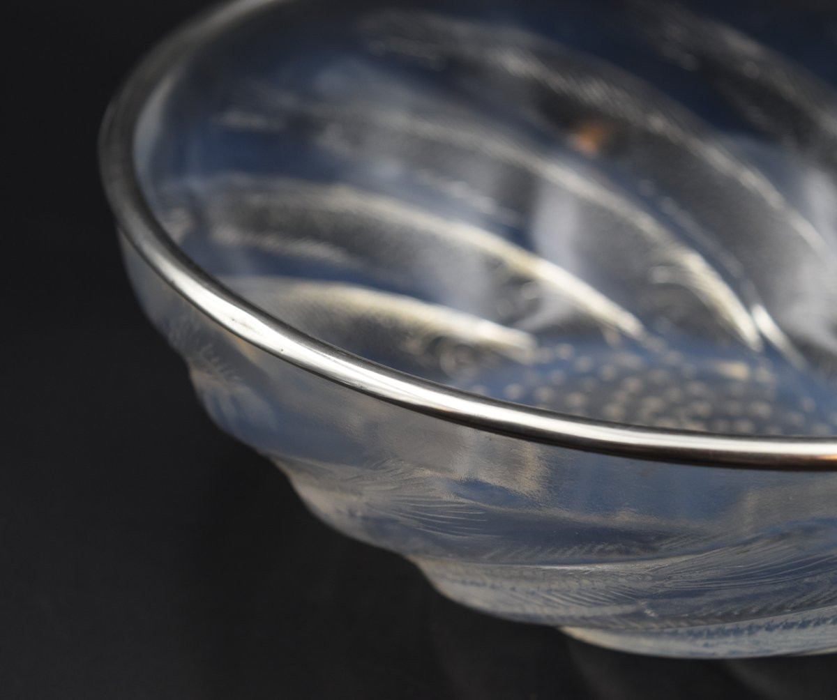 René Lalique Art Deco Opalescent Glass Bowl, Fish Pattern-photo-6