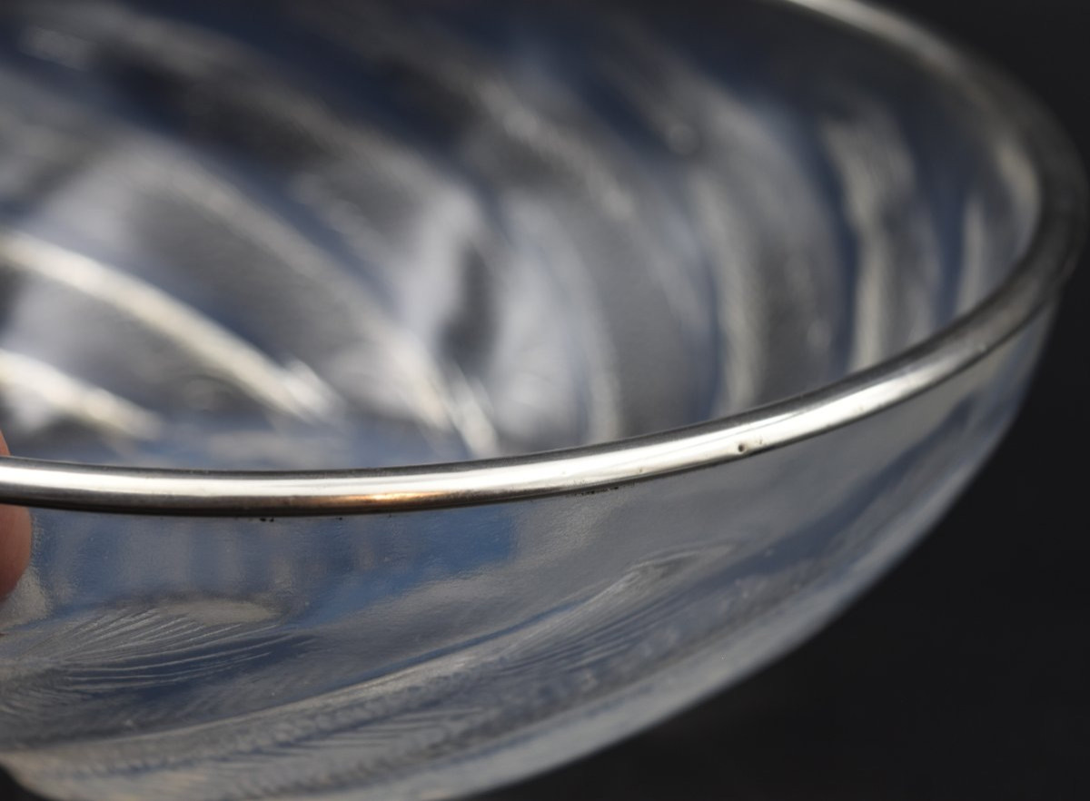 René Lalique Art Deco Opalescent Glass Bowl, Fish Pattern-photo-7
