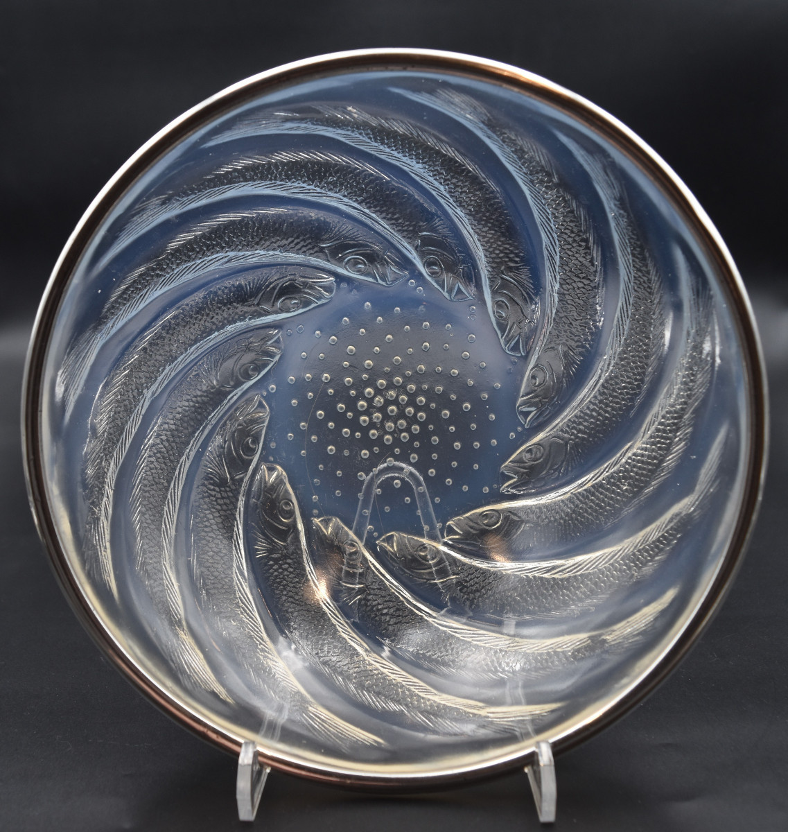 René Lalique Art Deco Opalescent Glass Bowl, Fish Pattern