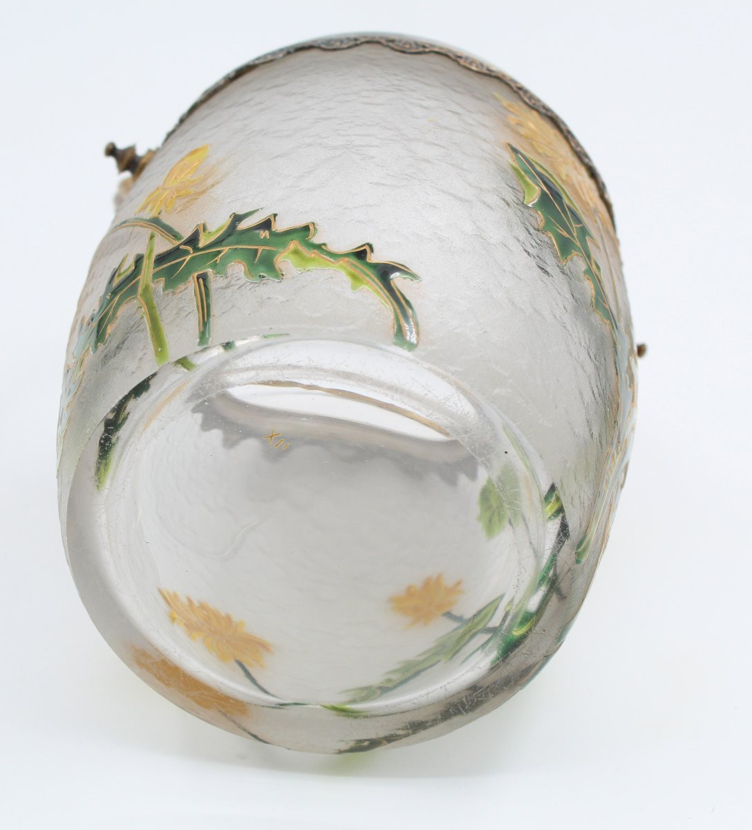 Seau à biscuits en verre dégagé à l'acide de fleurs Montjoye, Legras circa 1900-photo-4
