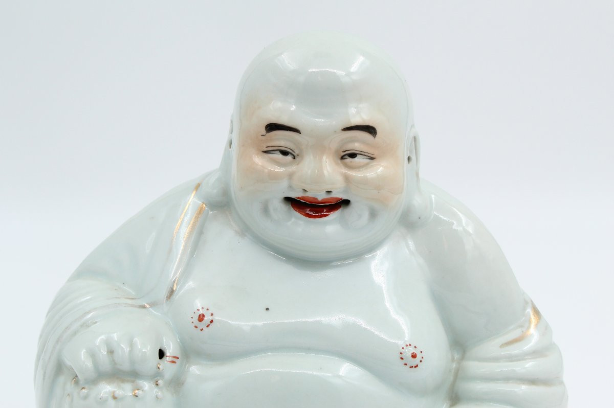 GRAND BOUDDHA RIEUR EN PORCELAINE DE CHINE H= 25 cm-photo-2