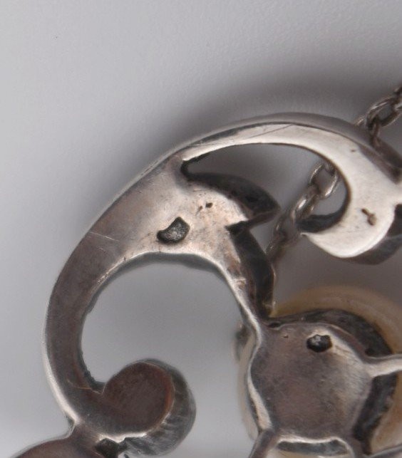 Antique Belle époque Pendant, Circa 1900, Silver, Pearls And Rhinestones-photo-4