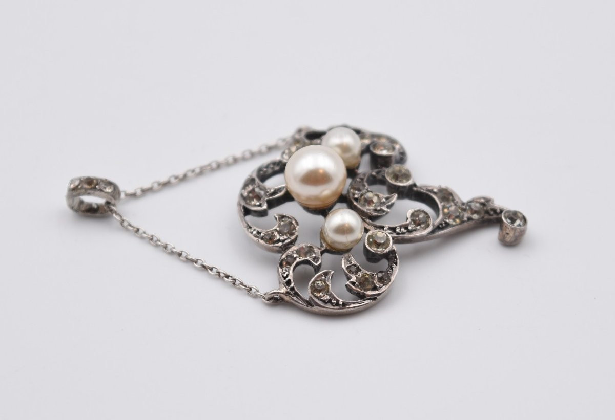 Antique Belle époque Pendant, Circa 1900, Silver, Pearls And Rhinestones-photo-1