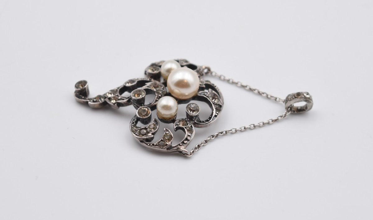 Antique Belle époque Pendant, Circa 1900, Silver, Pearls And Rhinestones-photo-2