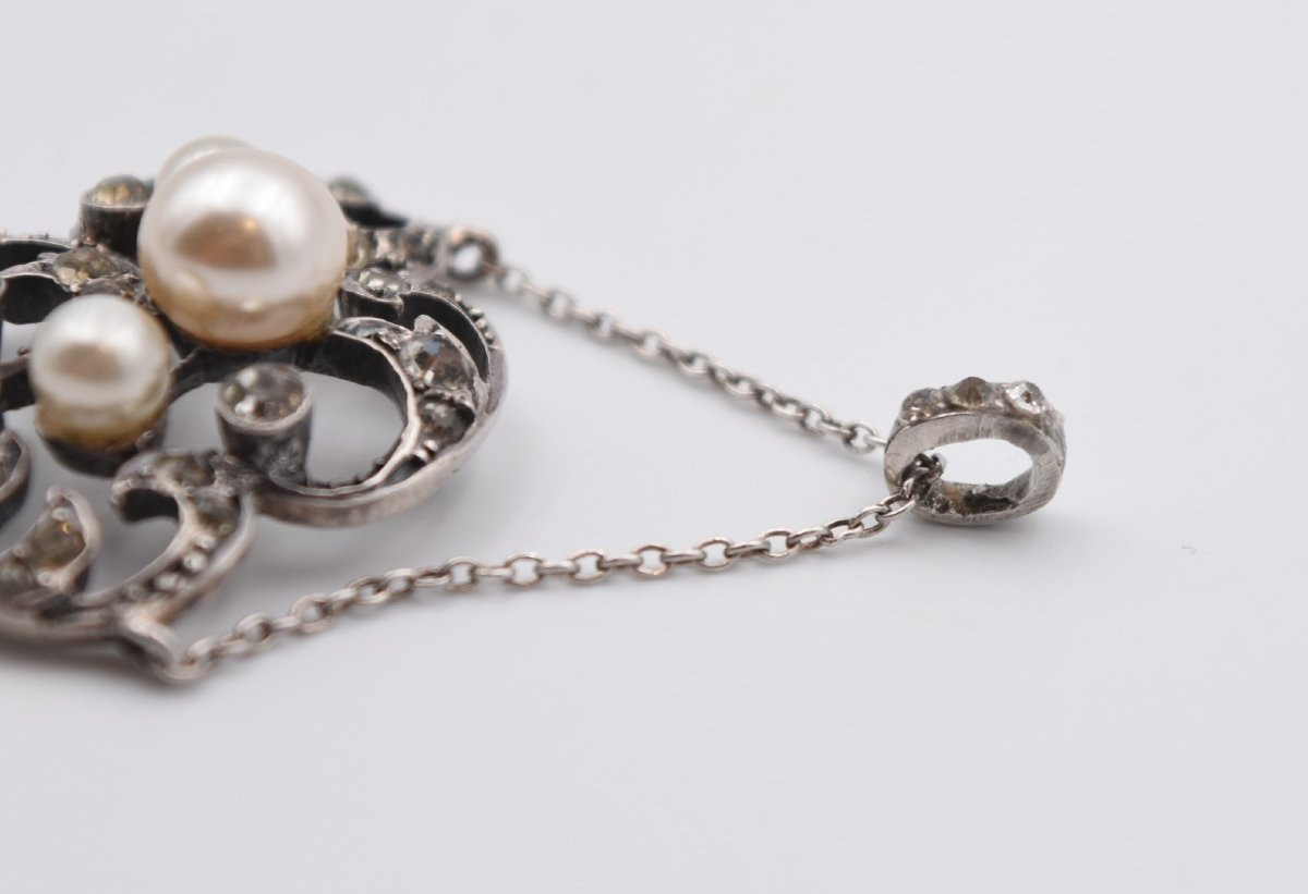Antique Belle époque Pendant, Circa 1900, Silver, Pearls And Rhinestones-photo-3