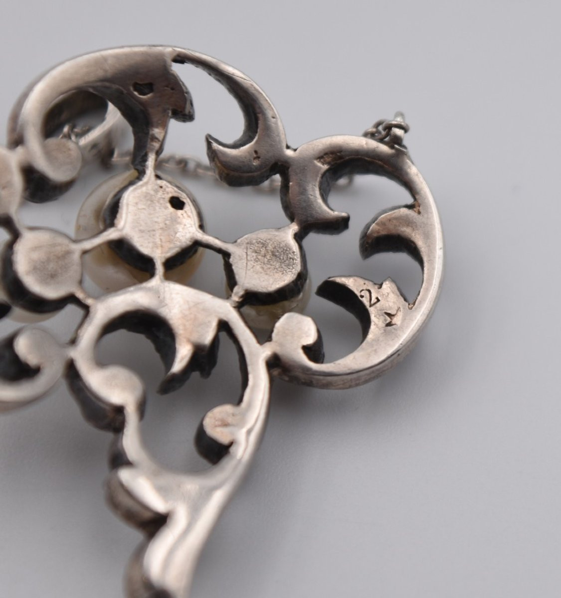 Antique Belle époque Pendant, Circa 1900, Silver, Pearls And Rhinestones-photo-6