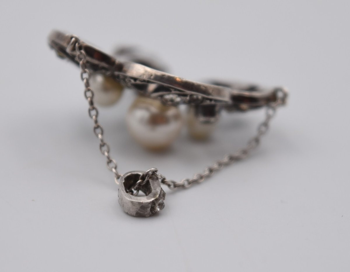 Antique Belle époque Pendant, Circa 1900, Silver, Pearls And Rhinestones-photo-7