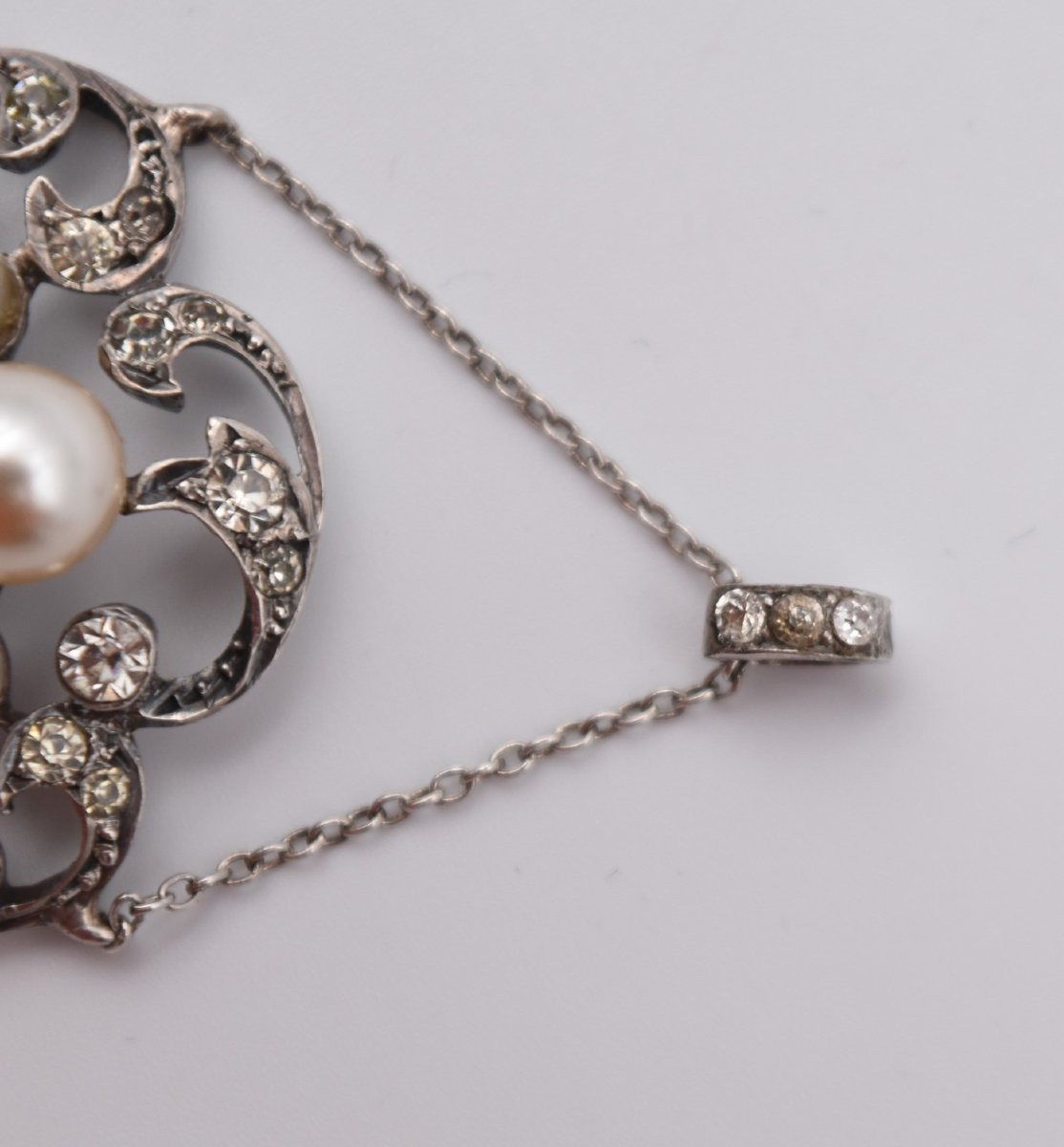 Antique Belle époque Pendant, Circa 1900, Silver, Pearls And Rhinestones-photo-8