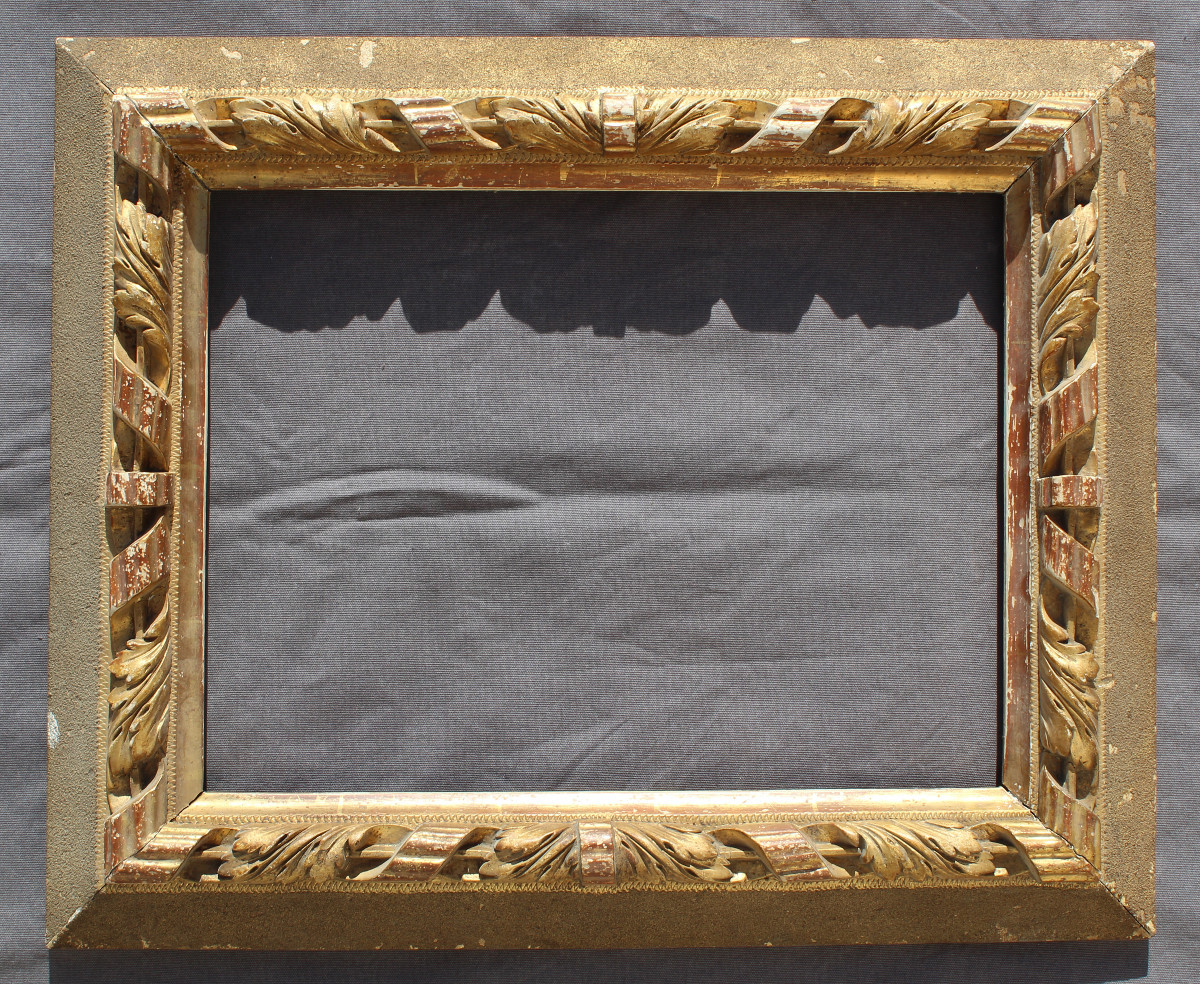 Antique Wooden And Gilt-studded Frame, 19th Century, Louis XVI Style