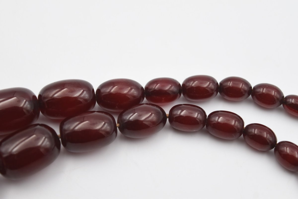 Vintage Red Cherry Amber Futuran Bakelite Necklace-photo-4
