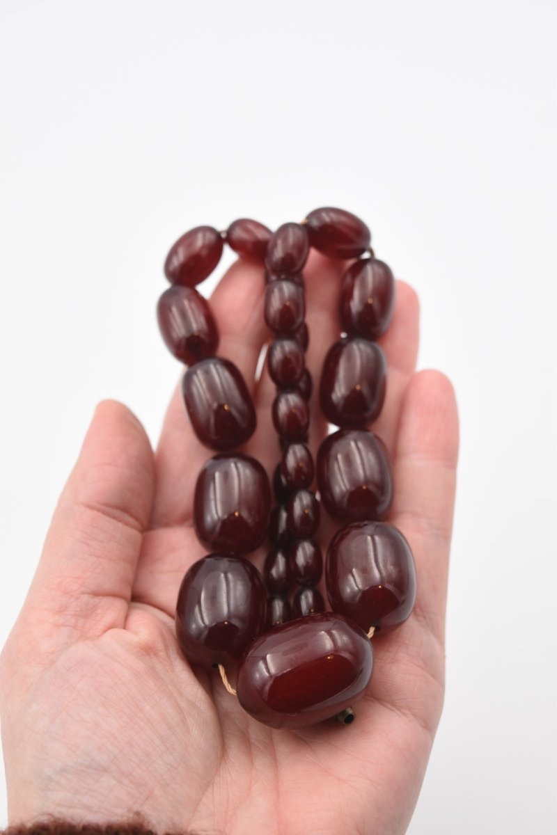 Vintage Red Cherry Amber Futuran Bakelite Necklace-photo-2