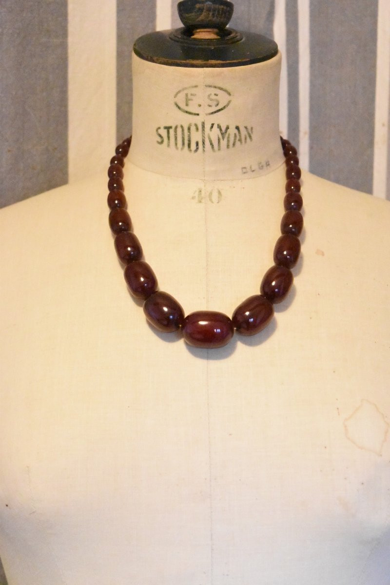 Vintage Red Cherry Amber Futuran Bakelite Necklace-photo-3