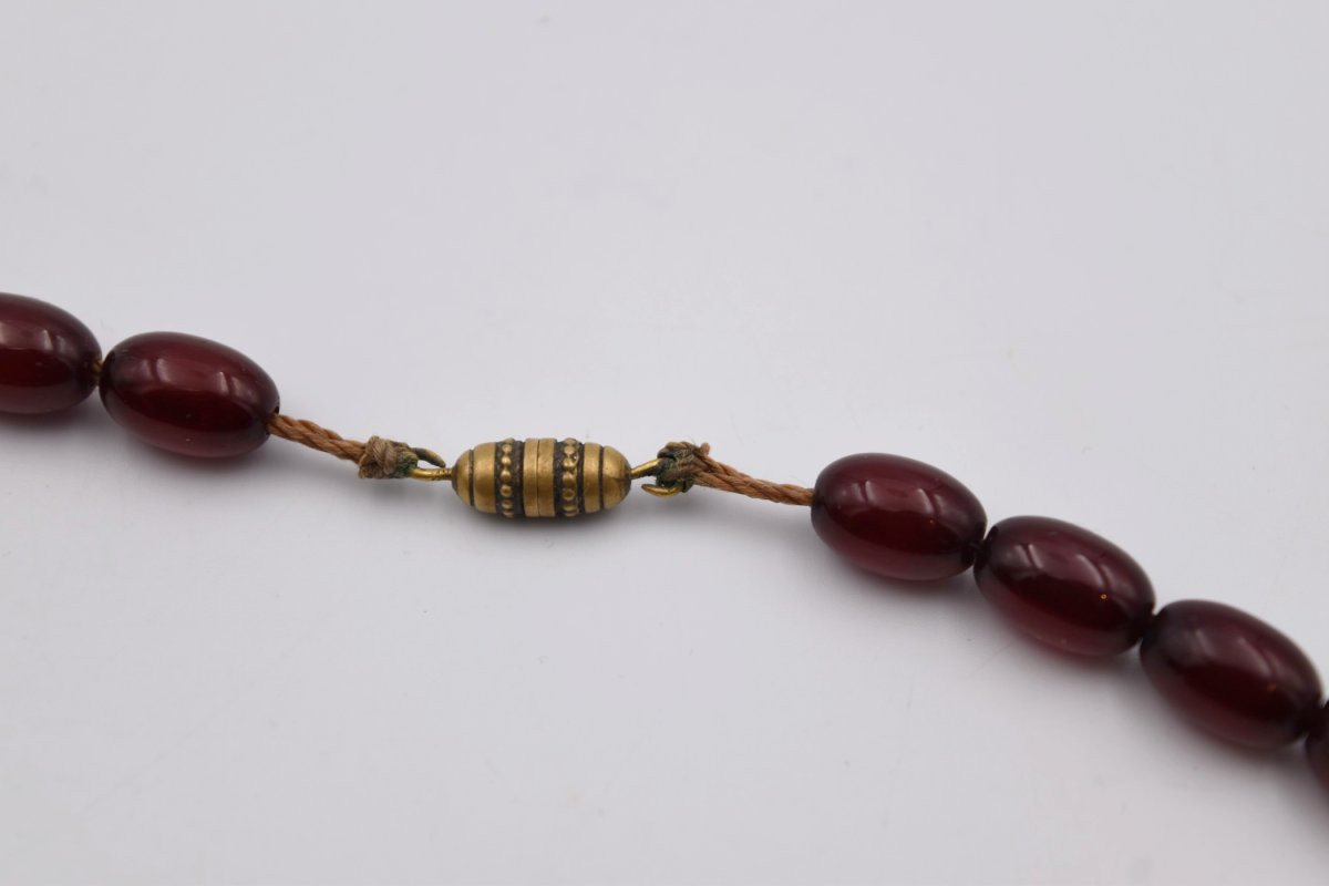 Vintage Red Cherry Amber Futuran Bakelite Necklace-photo-4