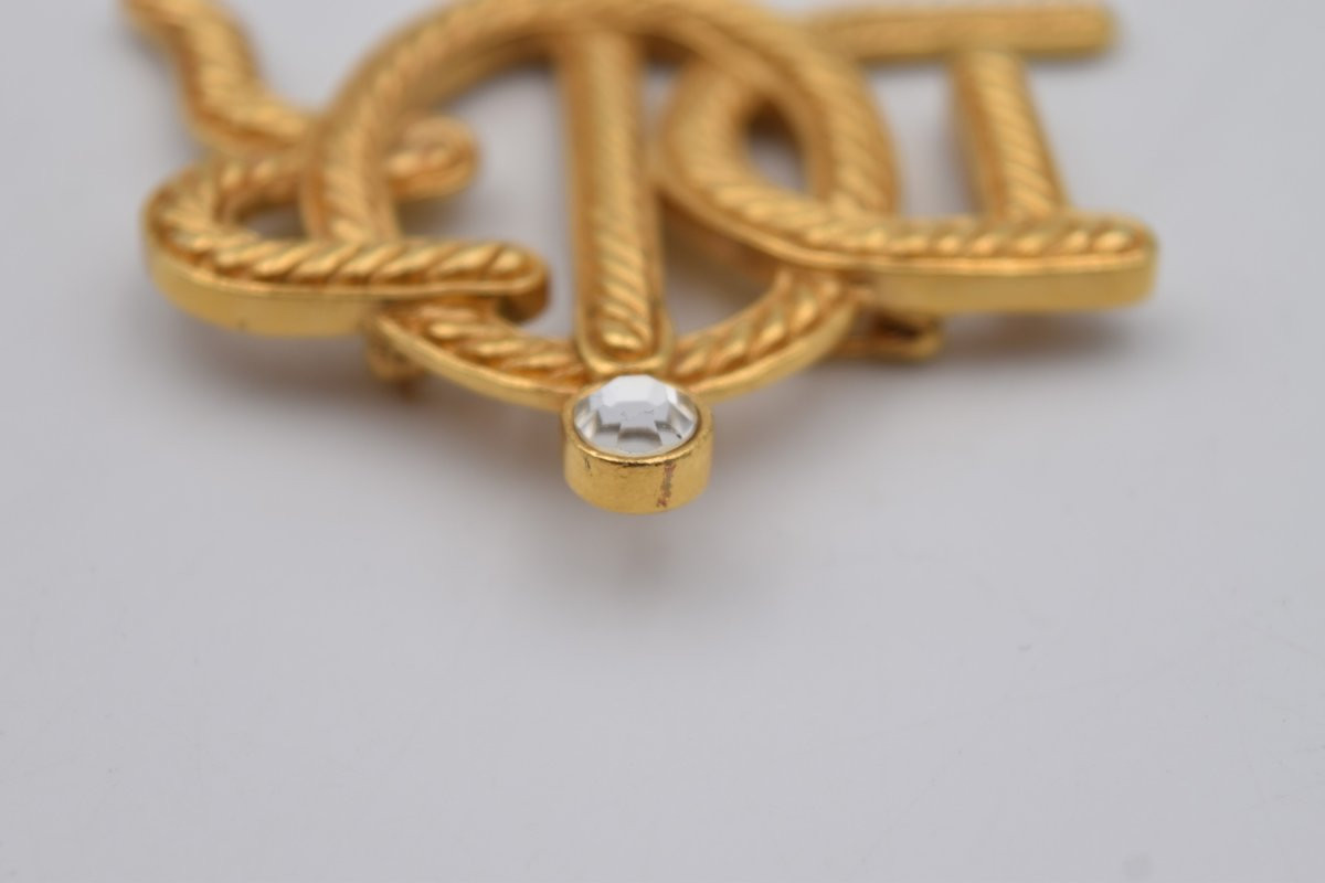 Broche vintage Christian Dior métal doré et strass-photo-4