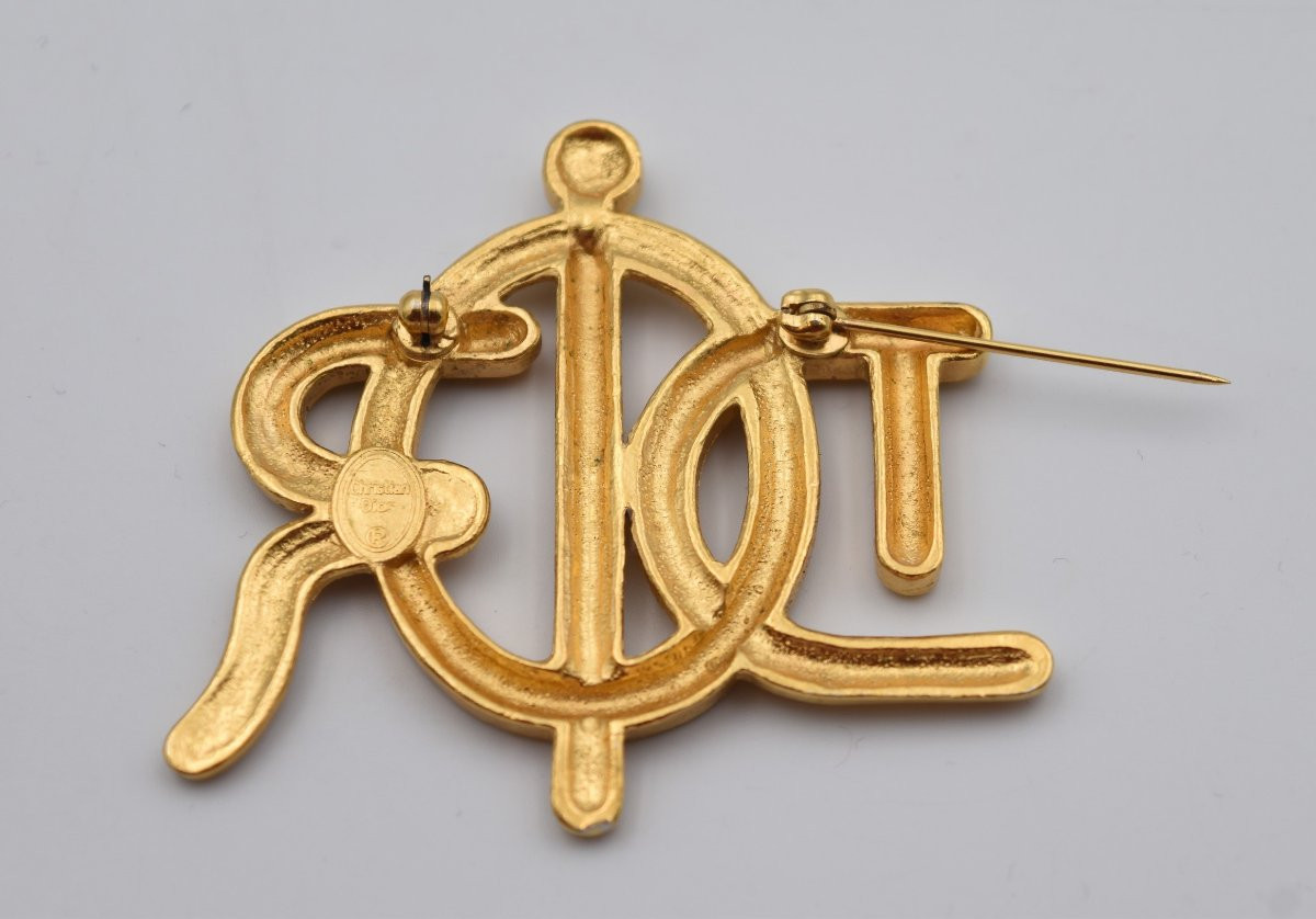 Broche vintage Christian Dior métal doré et strass-photo-7