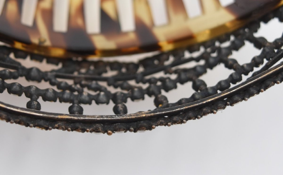 Ancien peigne à chignon tiare diadème strass métal argenté et celluloïd-photo-6