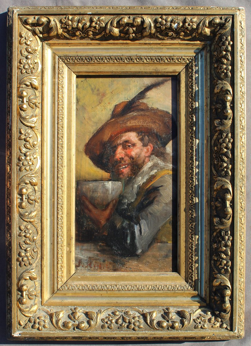 Oil Painting/panel Depicting A Musketeer, Signed F. Roybet -photo-4