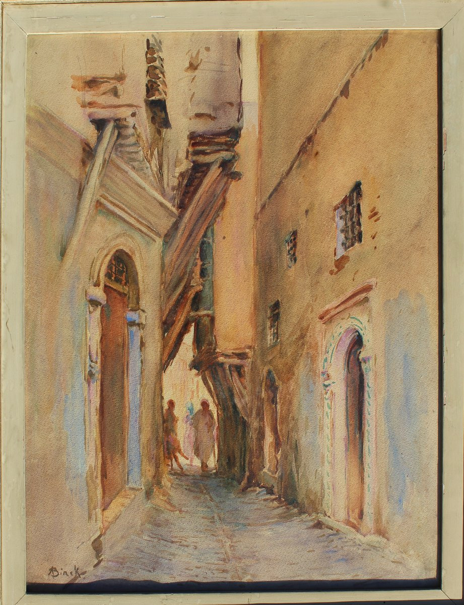 Tableau DESSIN Aquarelle / papier " Scène de rue d'Alger " signé A. BIRCK-photo-3