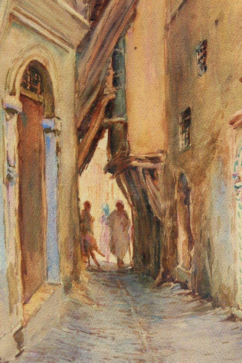 Tableau DESSIN Aquarelle / papier " Scène de rue d'Alger " signé A. BIRCK-photo-4