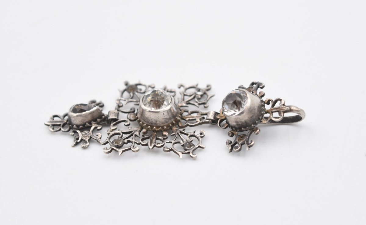 Ancien grand pendentif normand argent et strass Normandie bijou régional-photo-3
