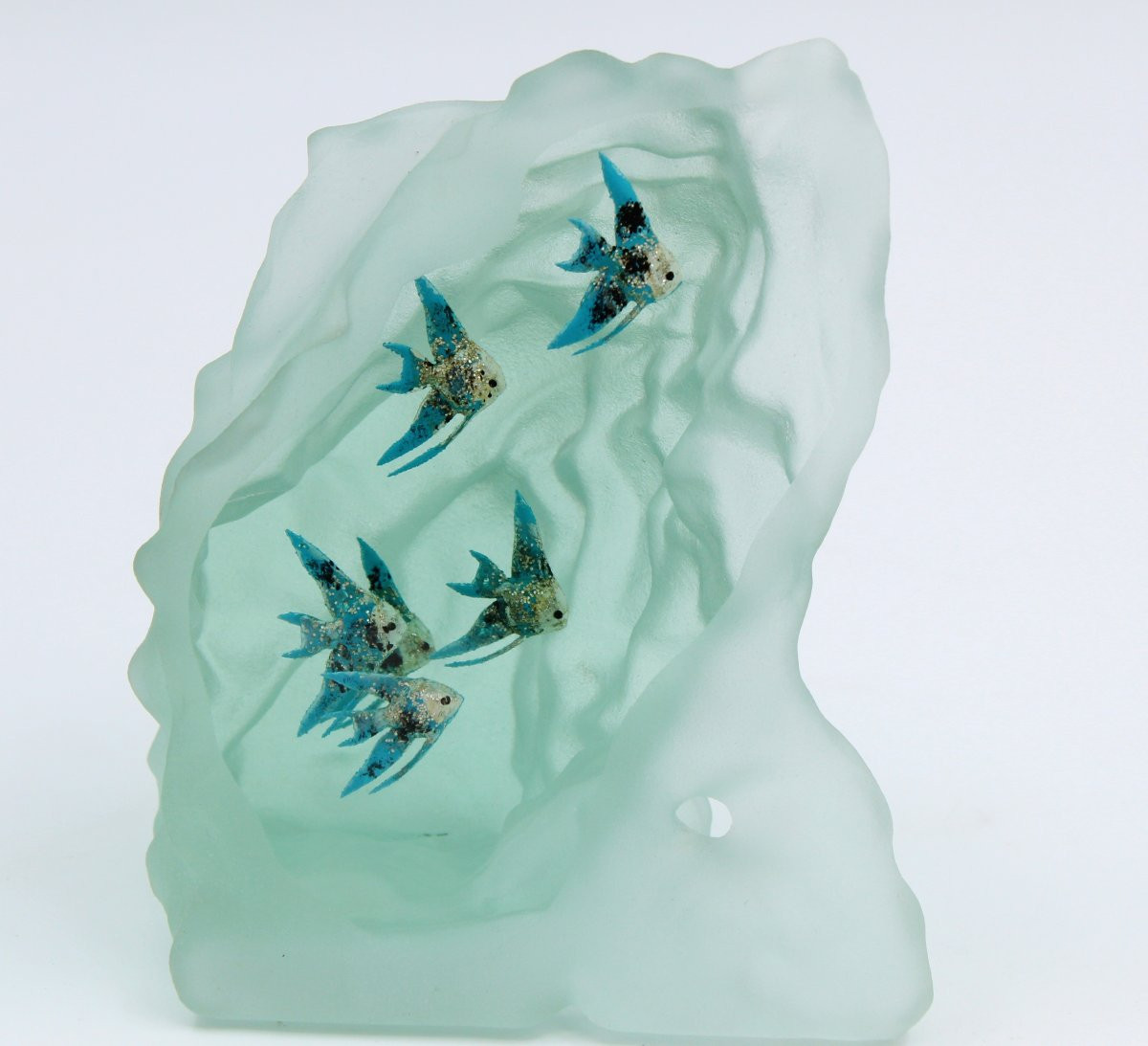 Marine Aquarium Sculpture In Glass With Tropical Fish, Signed Yves Trucchi-photo-2