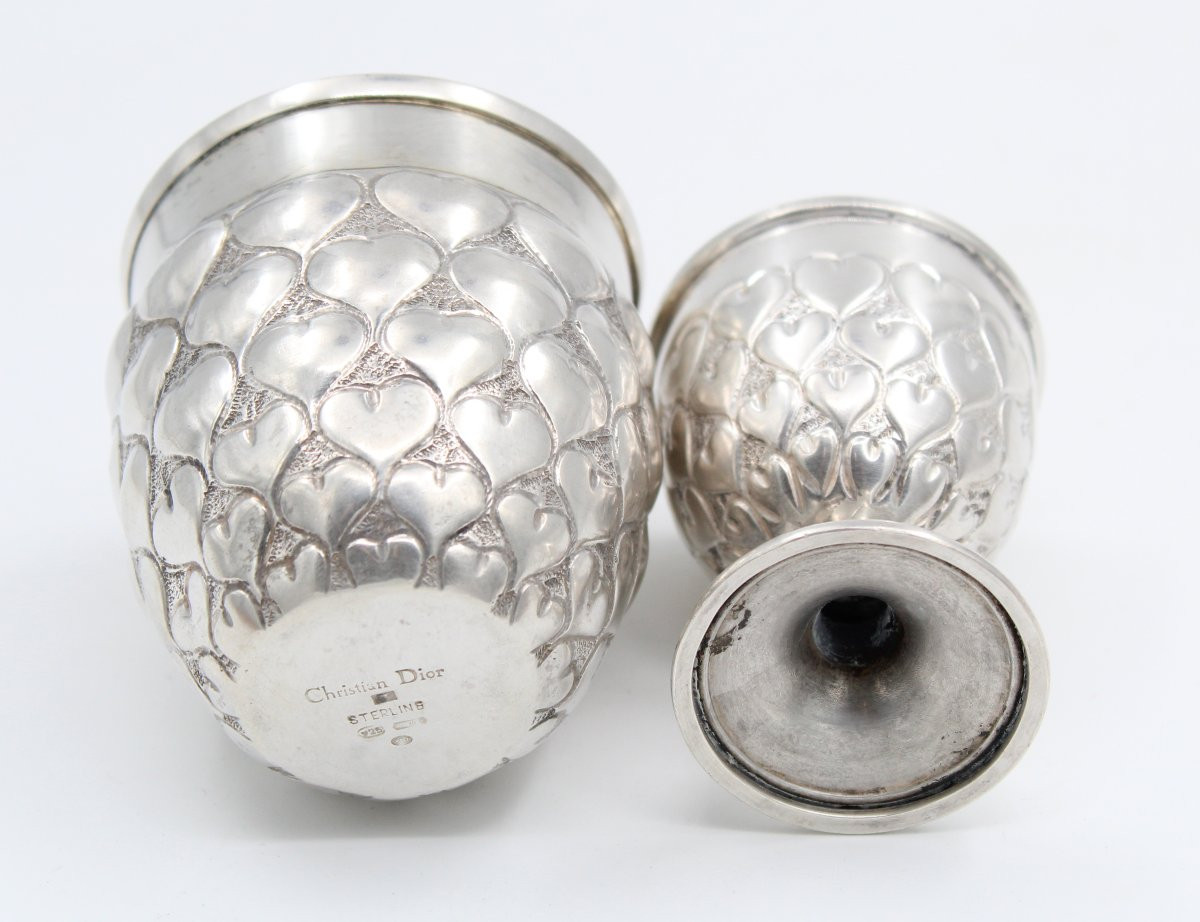 Christian DIOR Timbale et coquetier en argent massif sterling à décor de coeur-photo-4