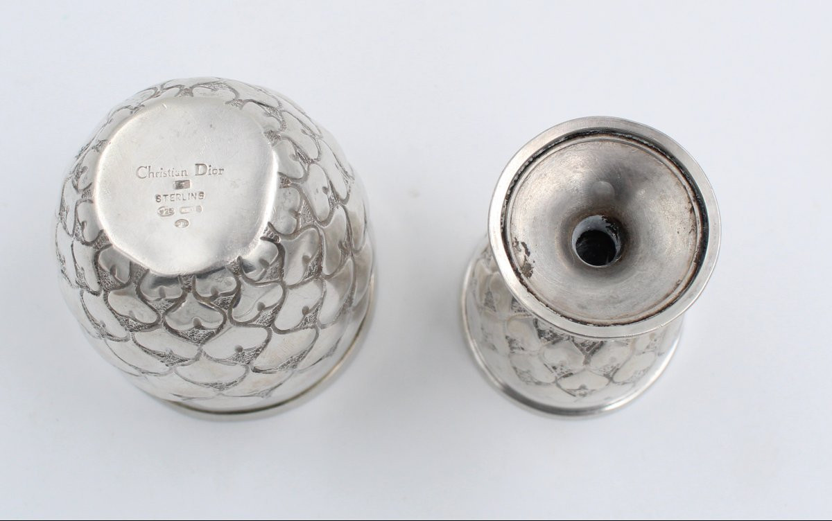 Christian DIOR Timbale et coquetier en argent massif sterling à décor de coeur-photo-1