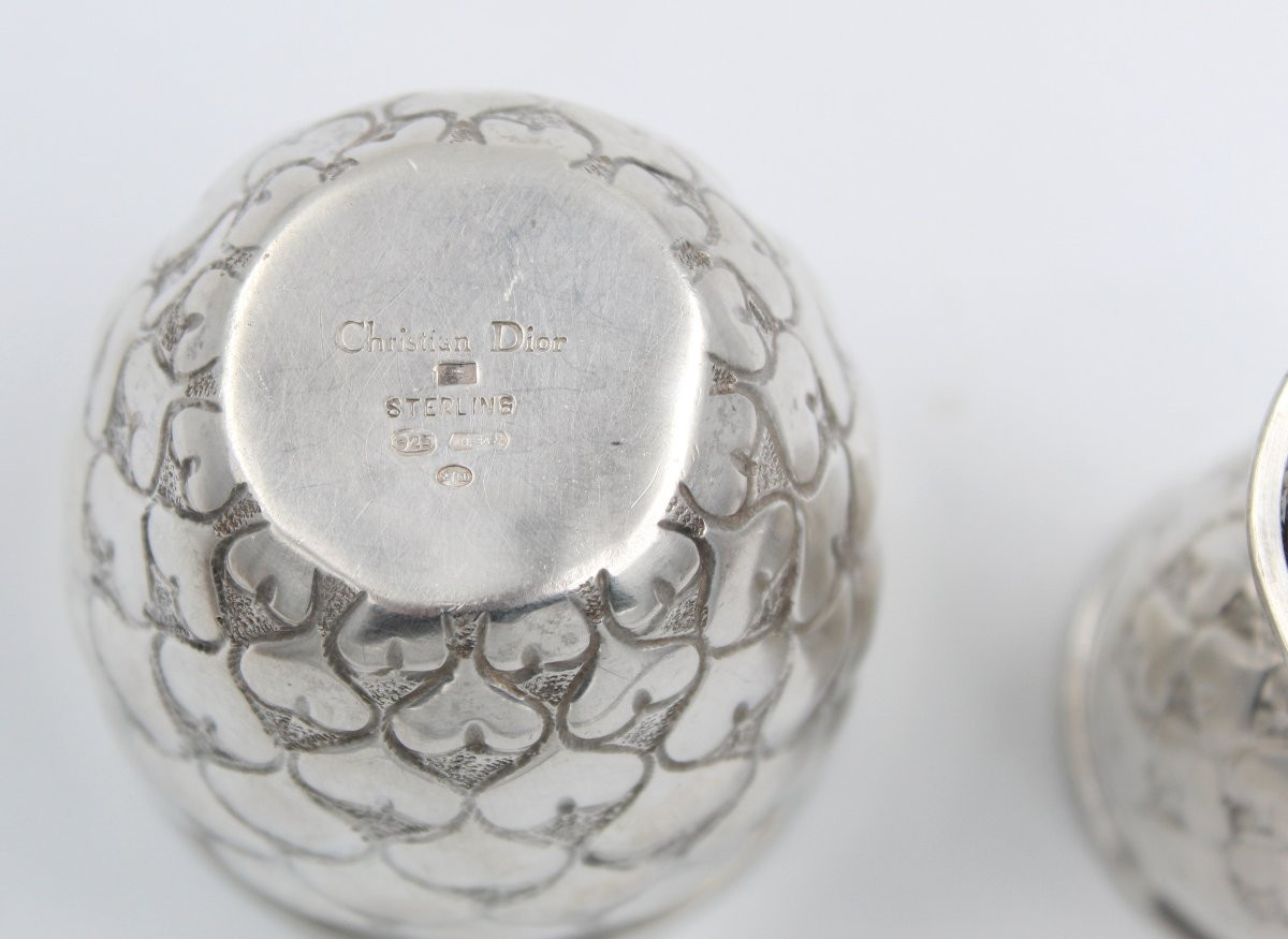 Christian DIOR Timbale et coquetier en argent massif sterling à décor de coeur-photo-2